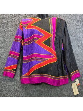 Vintage 80s Robbie Sport Vibrant Blouse 14 Multicolor Punk Geometric Colorful